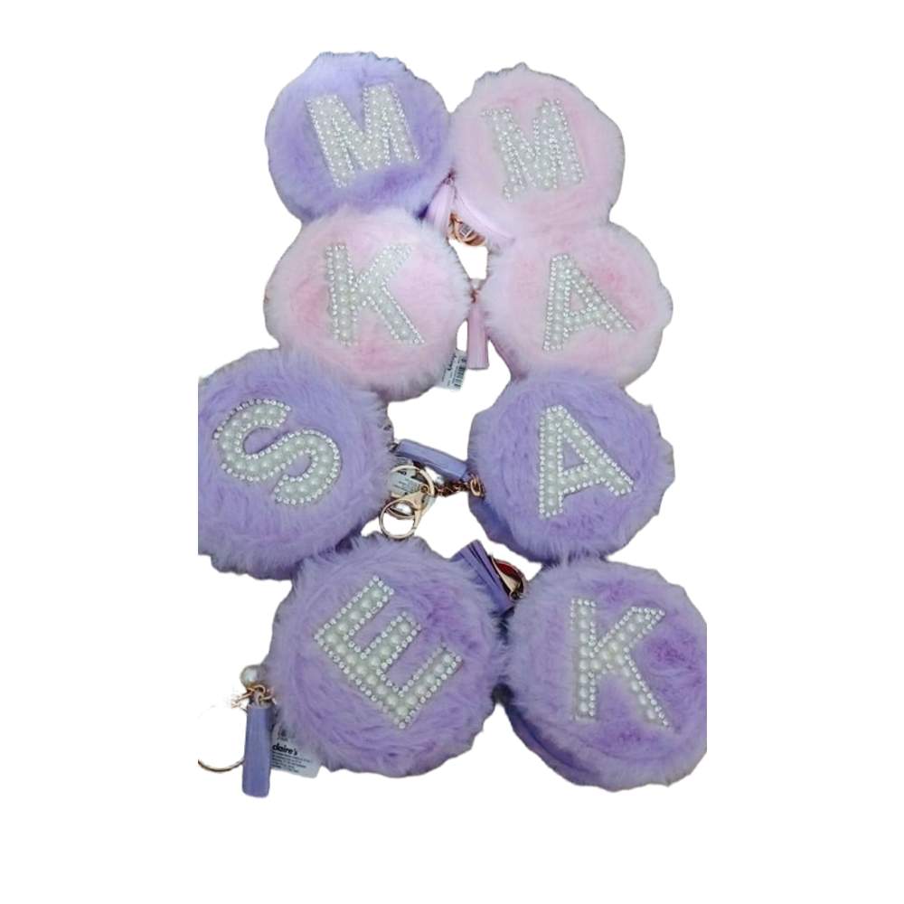 Pink Furry Pearl Initial Coin Purse Keyring - A Claires - Image 3