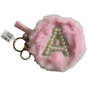 Pink Furry Pearl Initial Coin Purse Keyring - A Claires