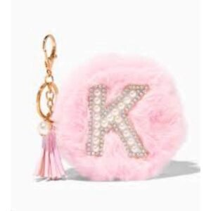 Pink Furry Pearl Initial Coin Purse Keyring - K Claires
