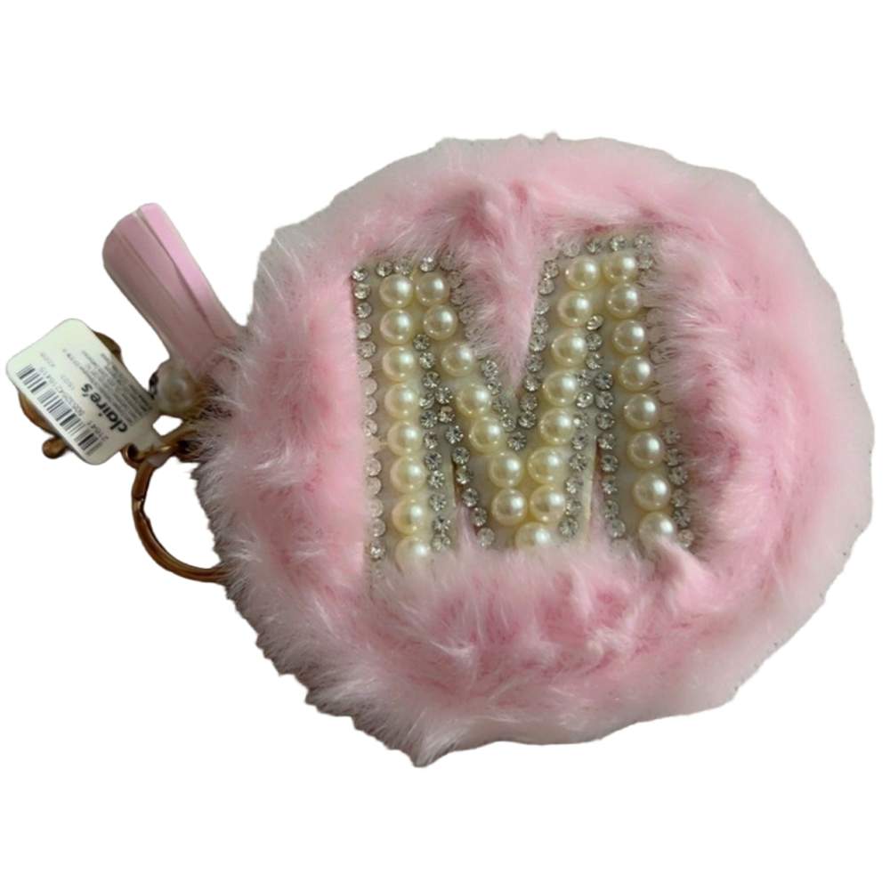 Pink Furry Pearl Initial Coin Purse Keyring – M Claires