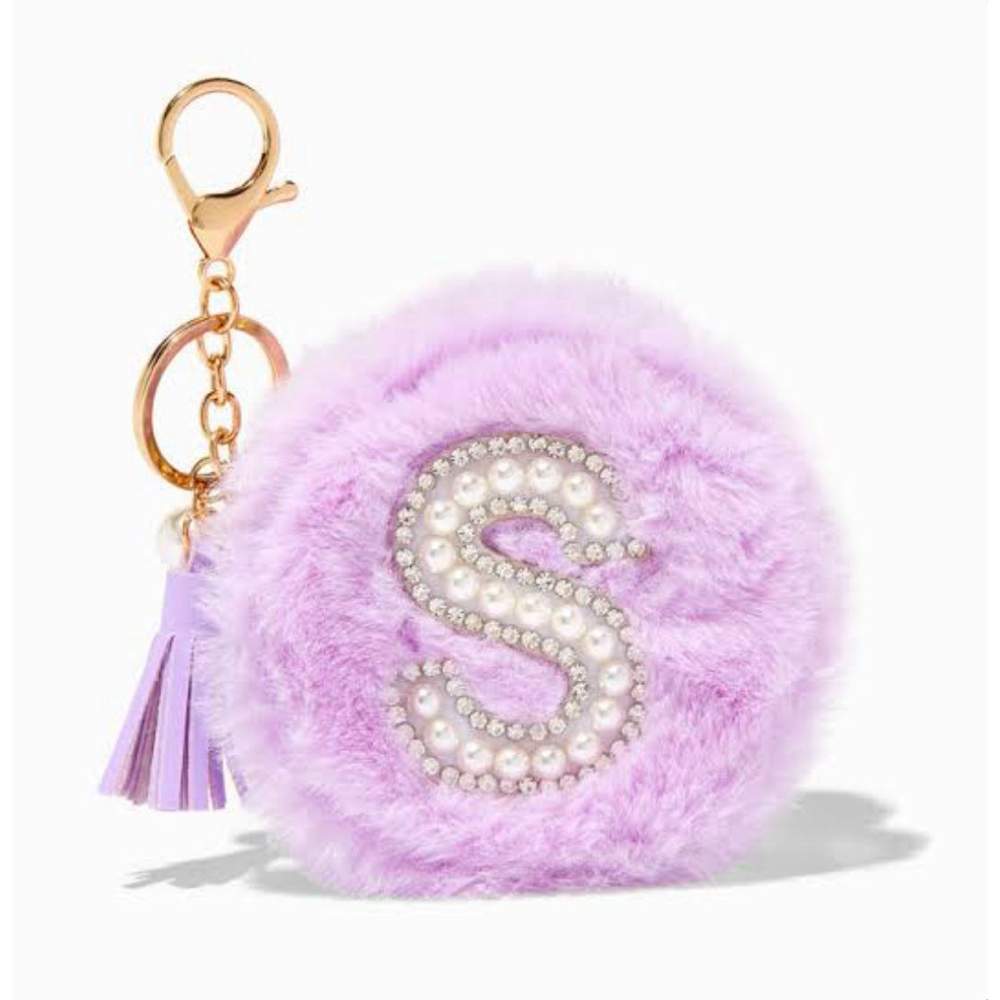 Purple Furry Pearl Initial Coin Purse Keyring – S Claires