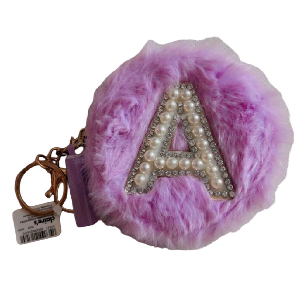 Purple Furry Pearl Initial Coin Purse Keyring – A Claires