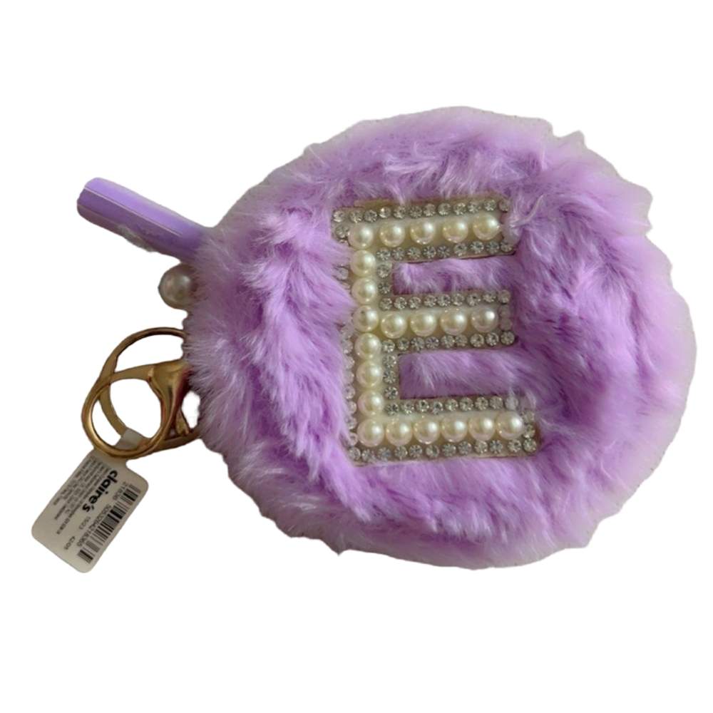 Purple Furry Pearl Initial Coin Purse Keyring – E Claires