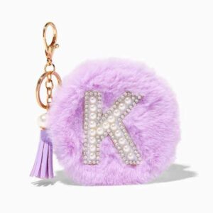 Purple Furry Pearl Initial Coin Purse Keyring - K Claires