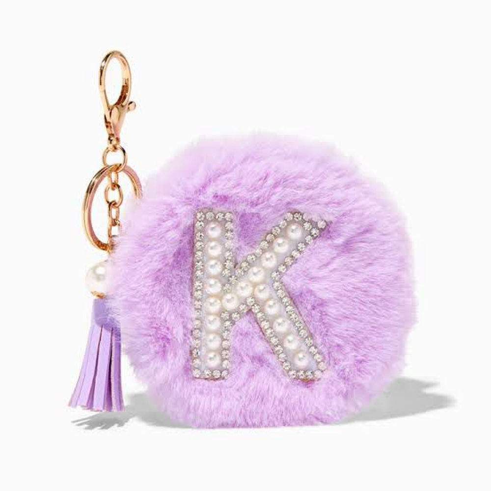 Purple Furry Pearl Initial Coin Purse Keyring – K Claires