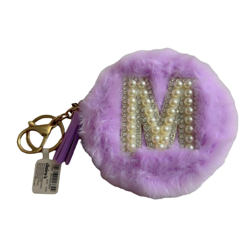 Purple Furry Pearl Initial Coin Purse Keyring – M Claires