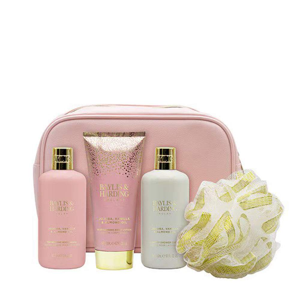 Signature Collection Jojoba Vanilla & Almond Oil Luxury Vanity Bag Set Baylis & Harding - Image 4