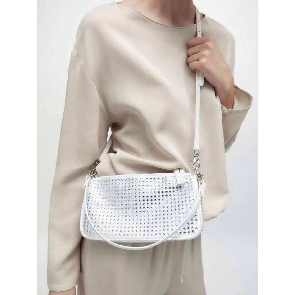 Gem Glitter Crystal White Soft Shoulder Bag Zara - Image 2