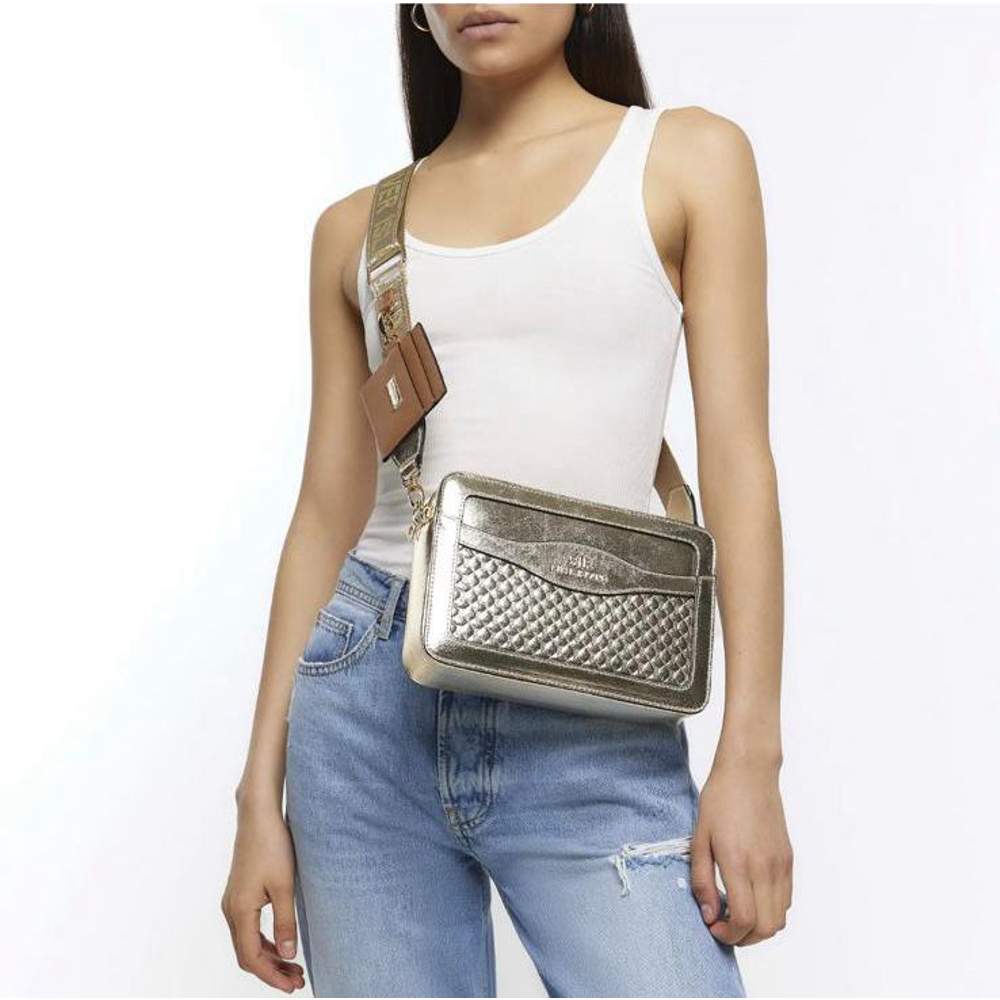 Gold Embossed Cross Body Bag with Cardholder River Island - Image 3