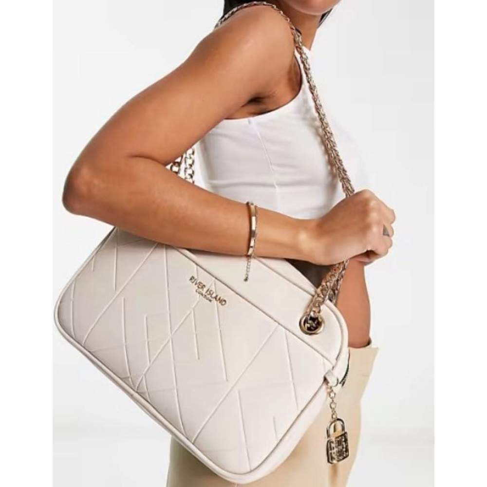 Quilted Cross Body Bag With Chain Strap Cream River Island