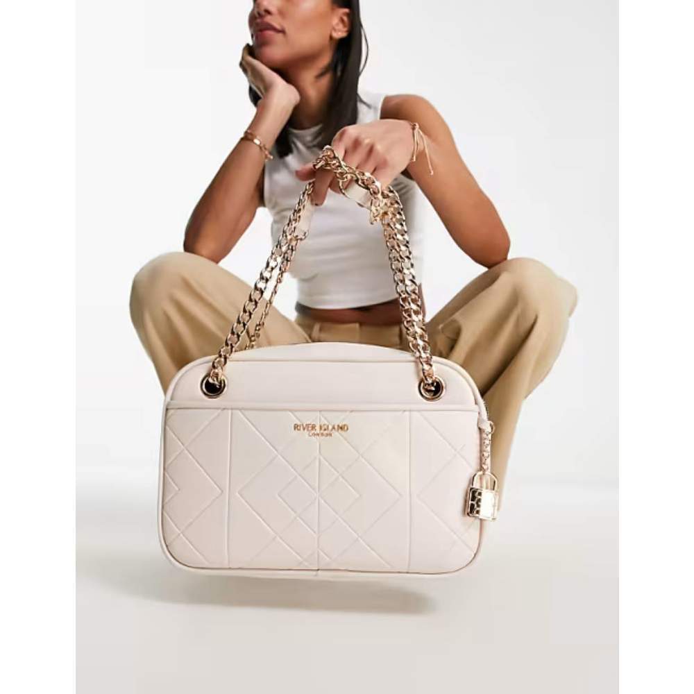Quilted Cross Body Bag With Chain Strap Cream River Island - Image 3