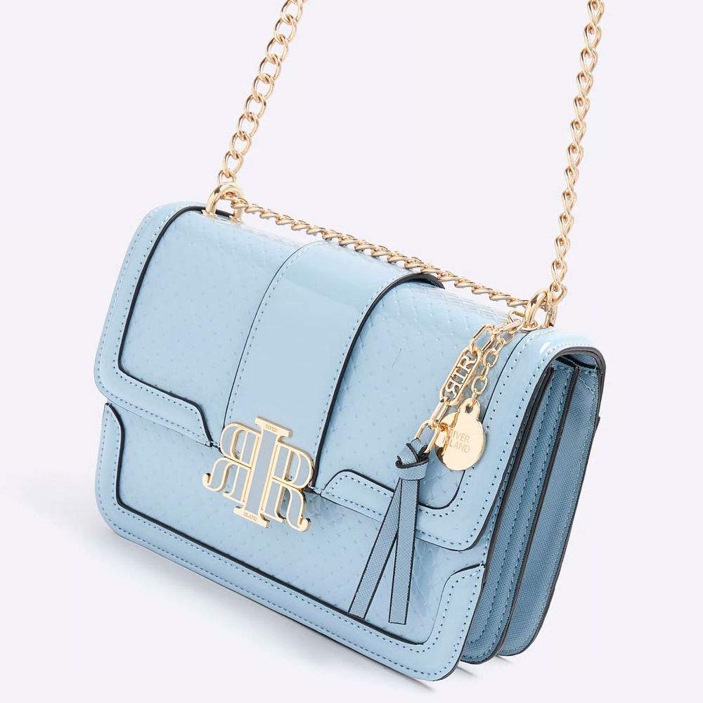 Satchel Bag Blue Embossed Woven River Island