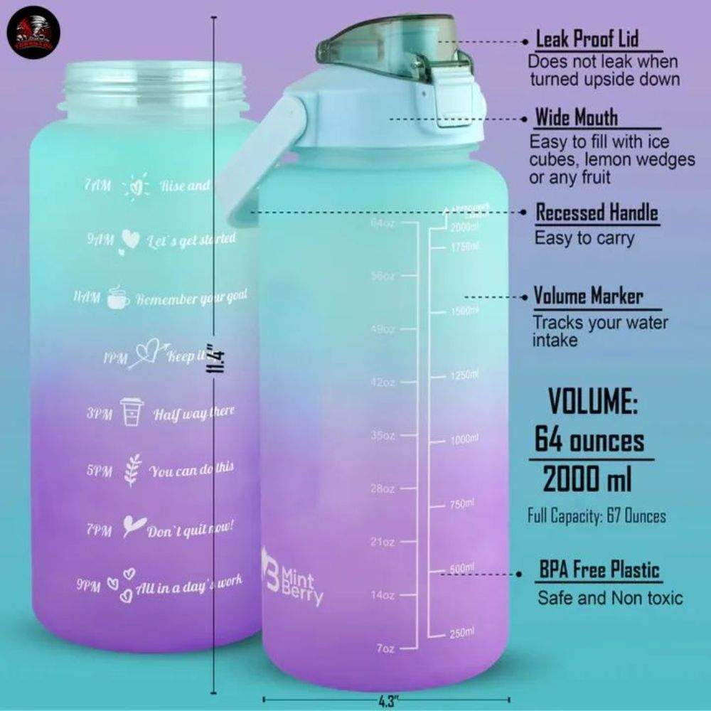 Sports Water Bottle with Straw 2L Gradient Design Blue & Purple - Image 4