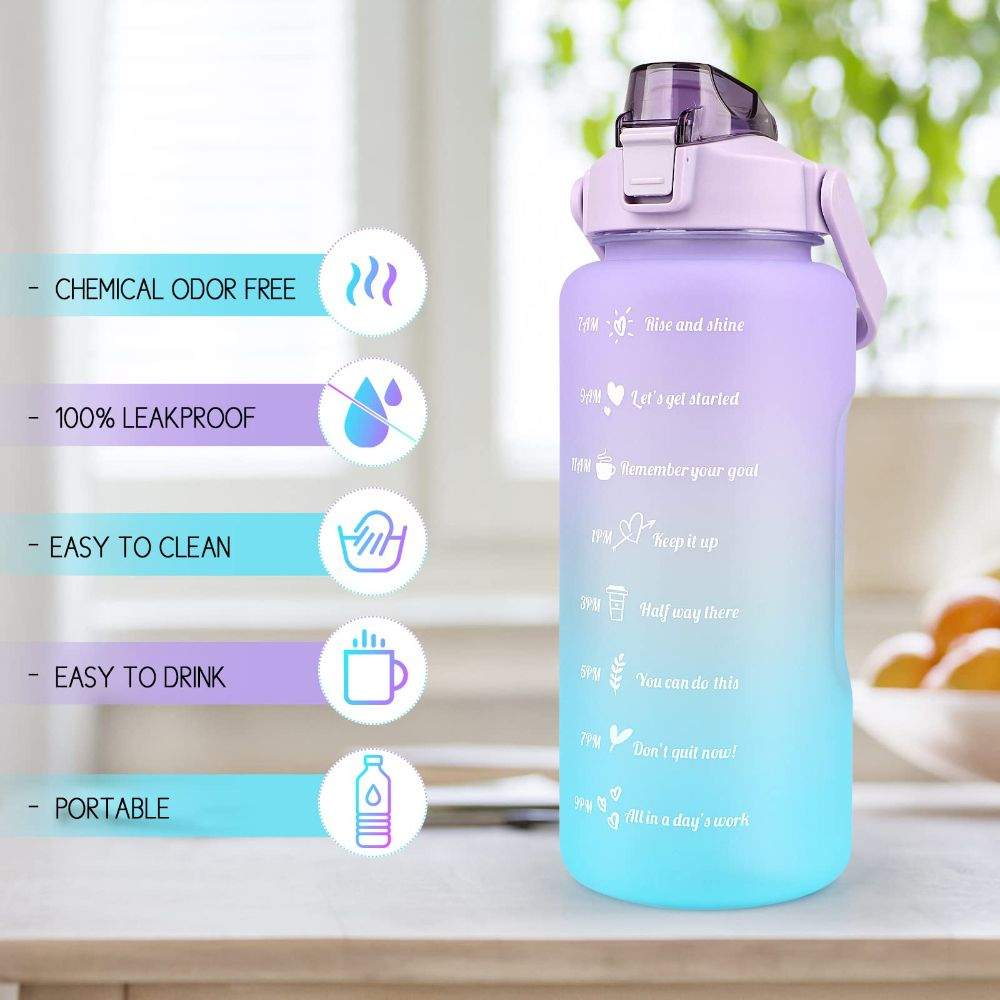 Sports Water Bottle with Straw 2L Gradient Design Purple & Blue